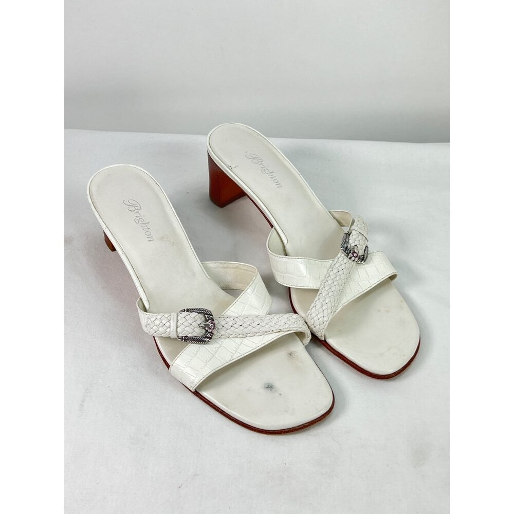 Brighton Tatum Womens White Leather Heeled Sandals Tatum Style N 9 Size